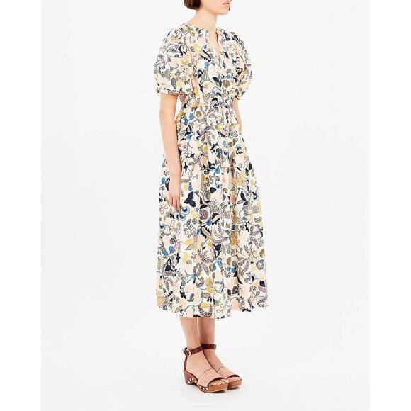 NEW ULLA JOHNSON adriana short sleeve midi dress in magnolia - Picture 3 of 4
